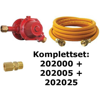 GASSTOP-Komplettset mit Leckgassicherung, Doppelschlauch Propan 5 m und Adapter M22 x G3/8